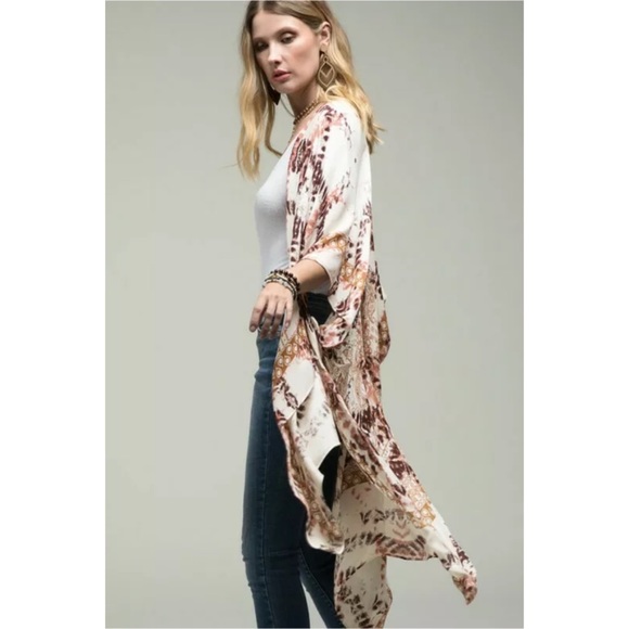 SOLD OUT Burnt Orange Tie Dye Mandala Boho Kimono Wrap - Picture 5 of 6